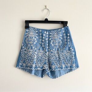 H&M Eyelet Embroidered Chambray Shorts – Size 2 – Scalloped Hem, Coquette NWT